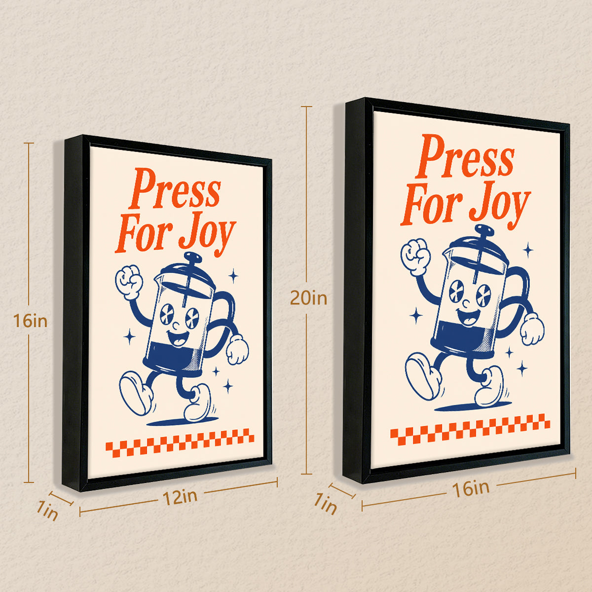 Framed 'Press For Joy' French Press Coffee Art Print, Vintage Style, Perfect Home Decor for Any Room