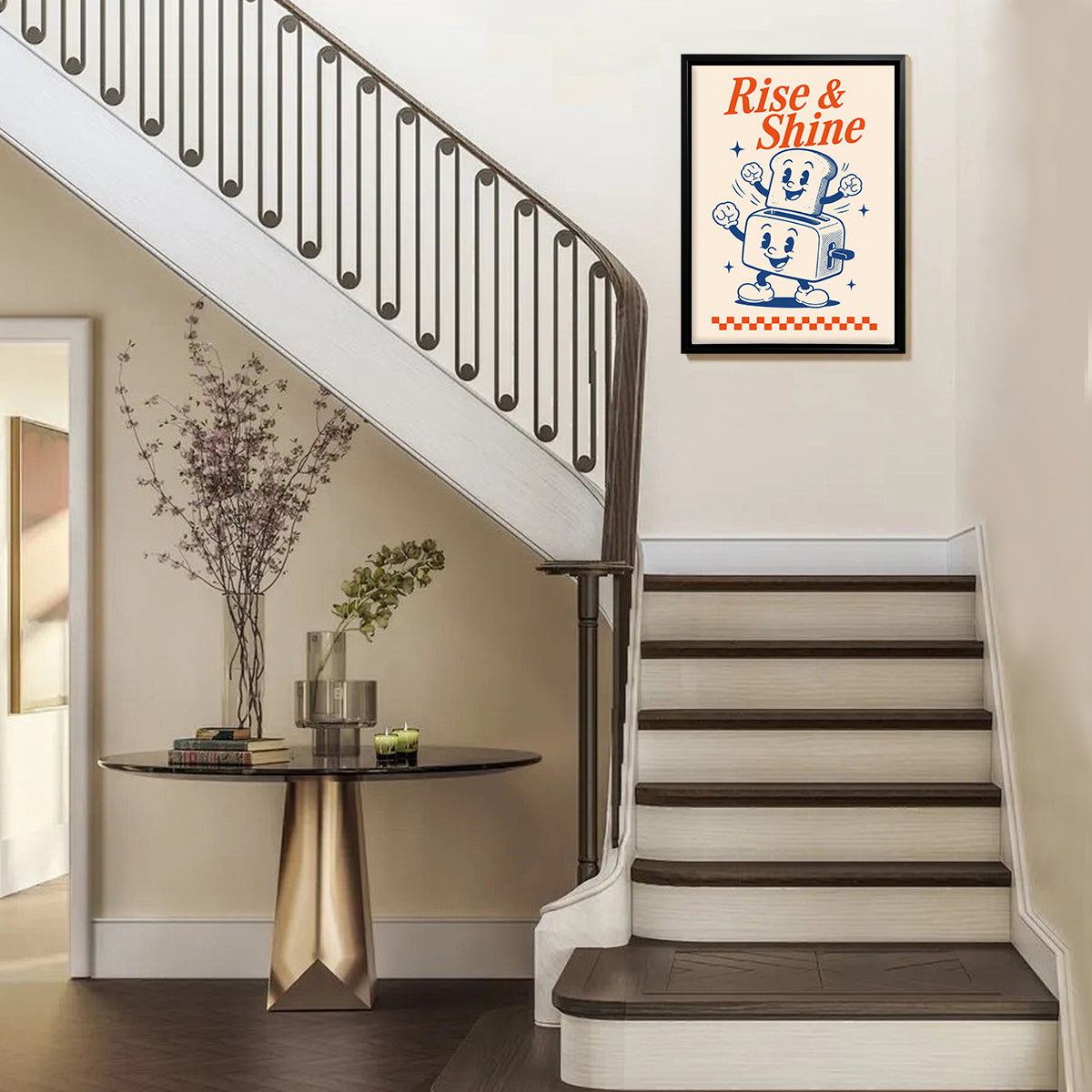 Vintage 'Rise & Shine' Toaster Art Print, Retro Kitchen Decor, Framed Wall Art for Home or Office