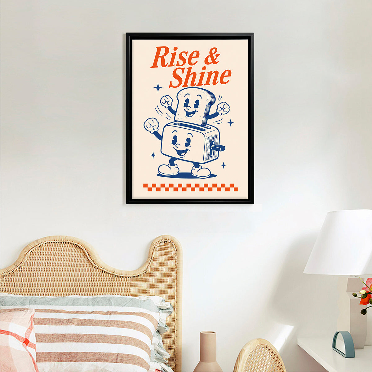 Vintage 'Rise & Shine' Toaster Art Print, Retro Kitchen Decor, Framed Wall Art for Home or Office