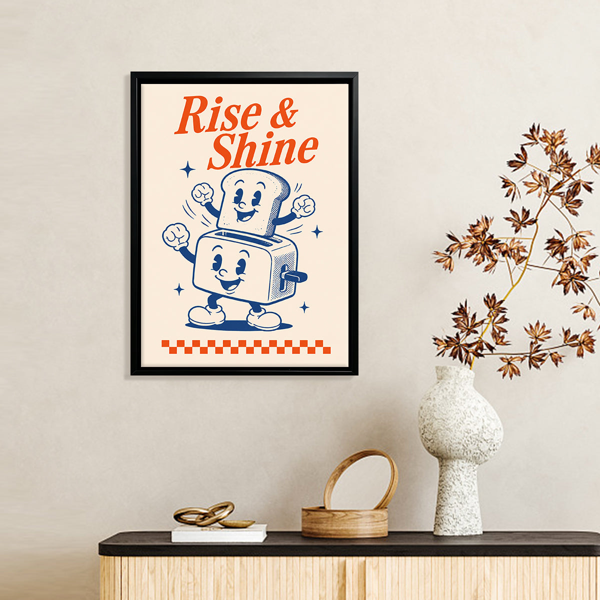 Vintage 'Rise & Shine' Toaster Art Print, Retro Kitchen Decor, Framed Wall Art for Home or Office