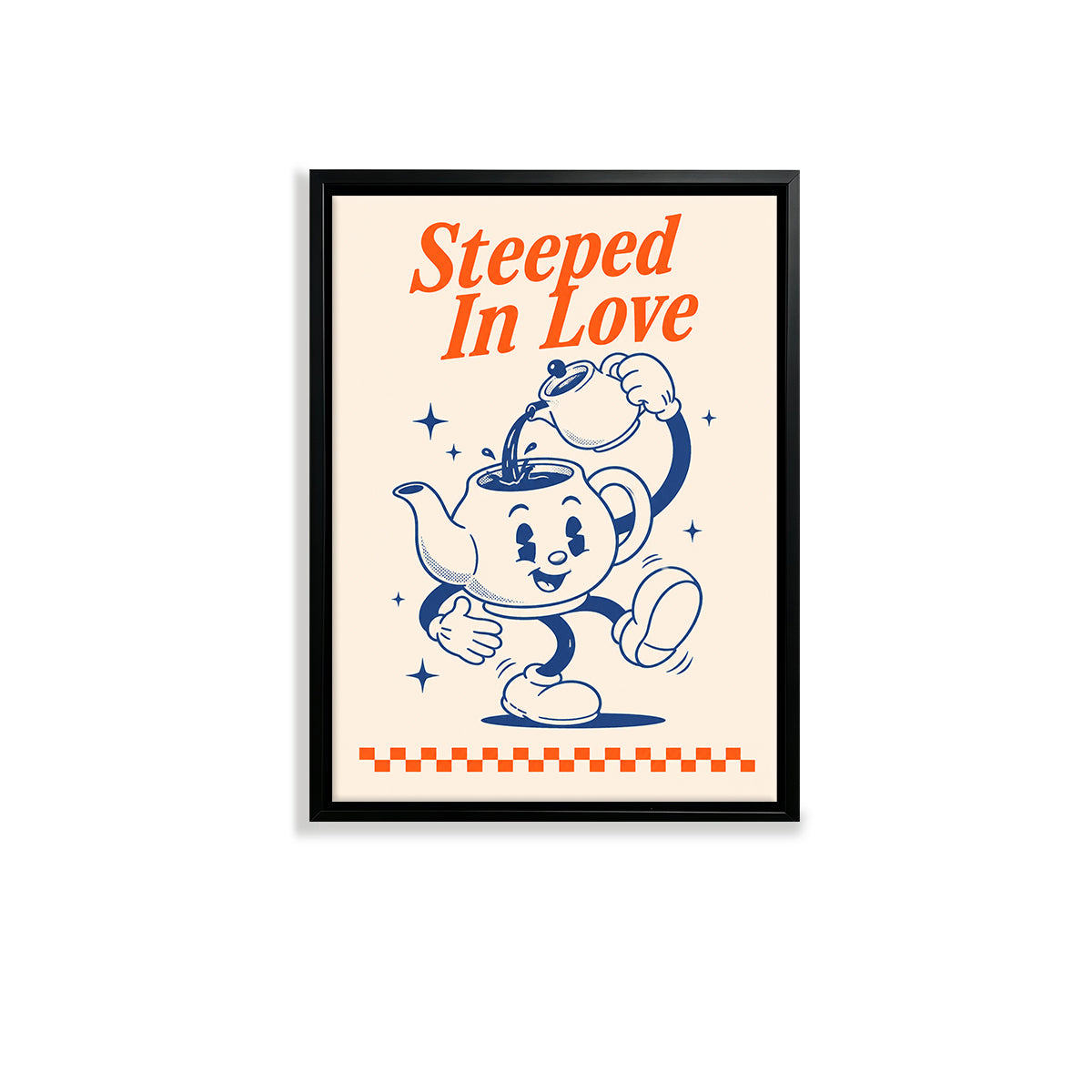 Framed 'Steeped In Love' Teapot Art Print, Retro Style, High-Quality Giclee on Canvas, Perfect for Home Decor in Any Room