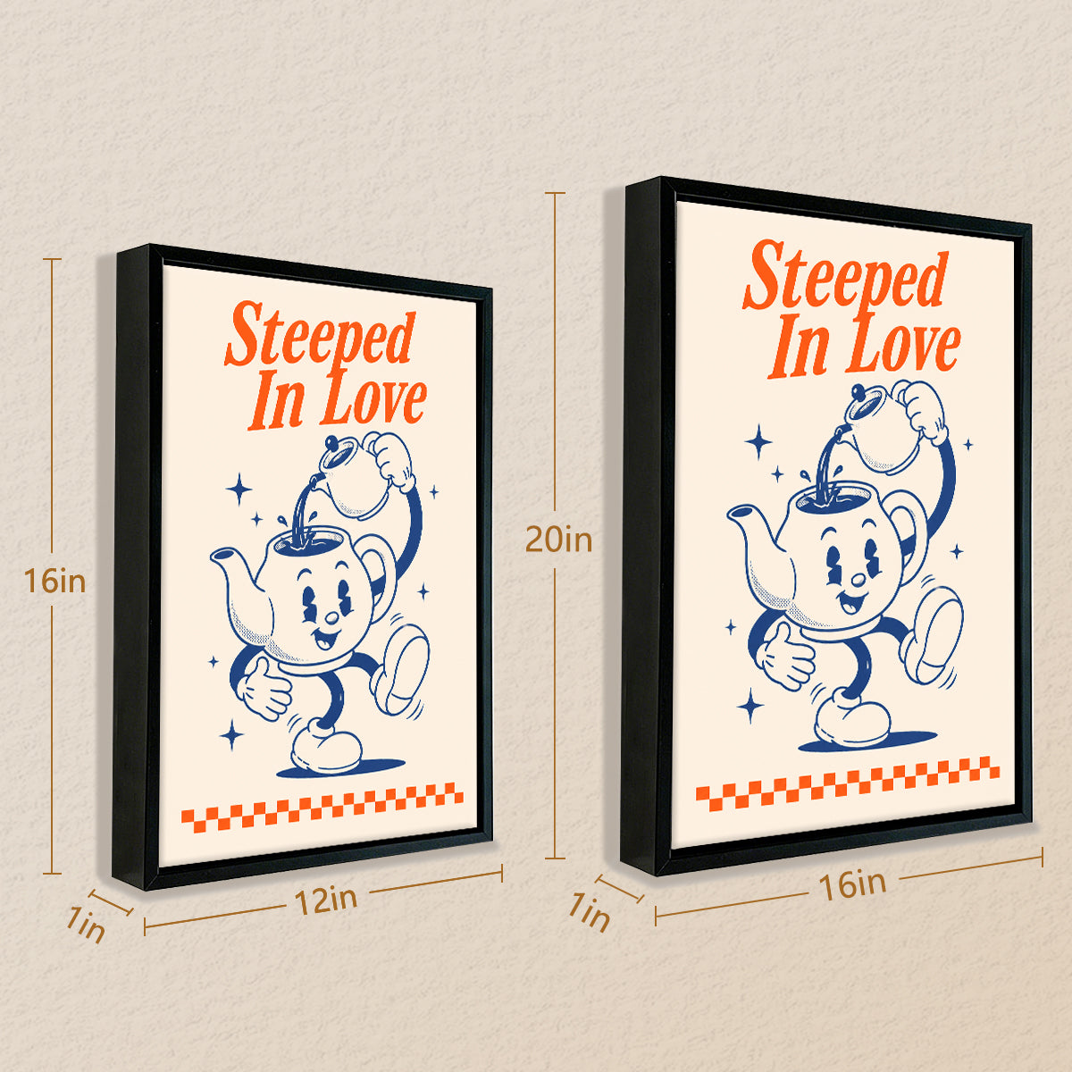 Framed 'Steeped In Love' Teapot Art Print, Retro Style, High-Quality Giclee on Canvas, Perfect for Home Decor in Any Room