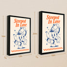 Framed 'Steeped In Love' Teapot Art Print, Retro Style, High-Quality Giclee on Canvas, Perfect for Home Decor in Any Room