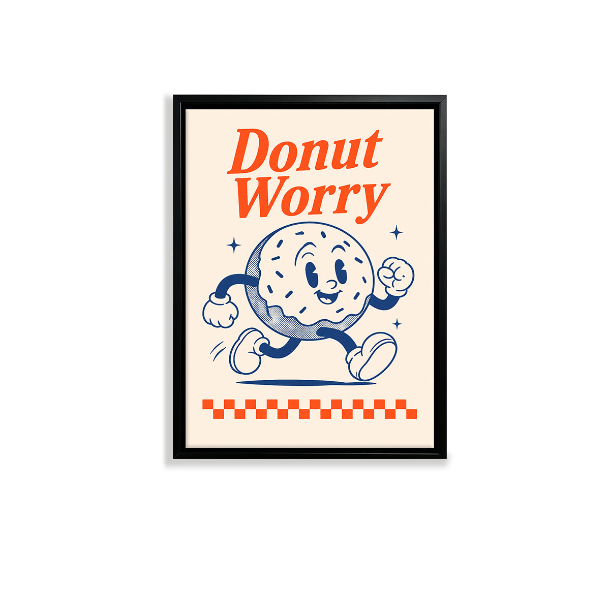 Framed Donut Worry Art Print, Retro Vintage Style, High-Quality Paper, Perfect for Home Decor in New York