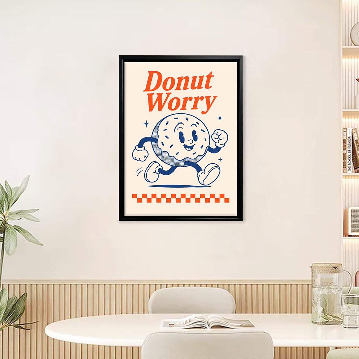 Framed Donut Worry Art Print, Retro Vintage Style, High-Quality Paper, Perfect for Home Decor in New York