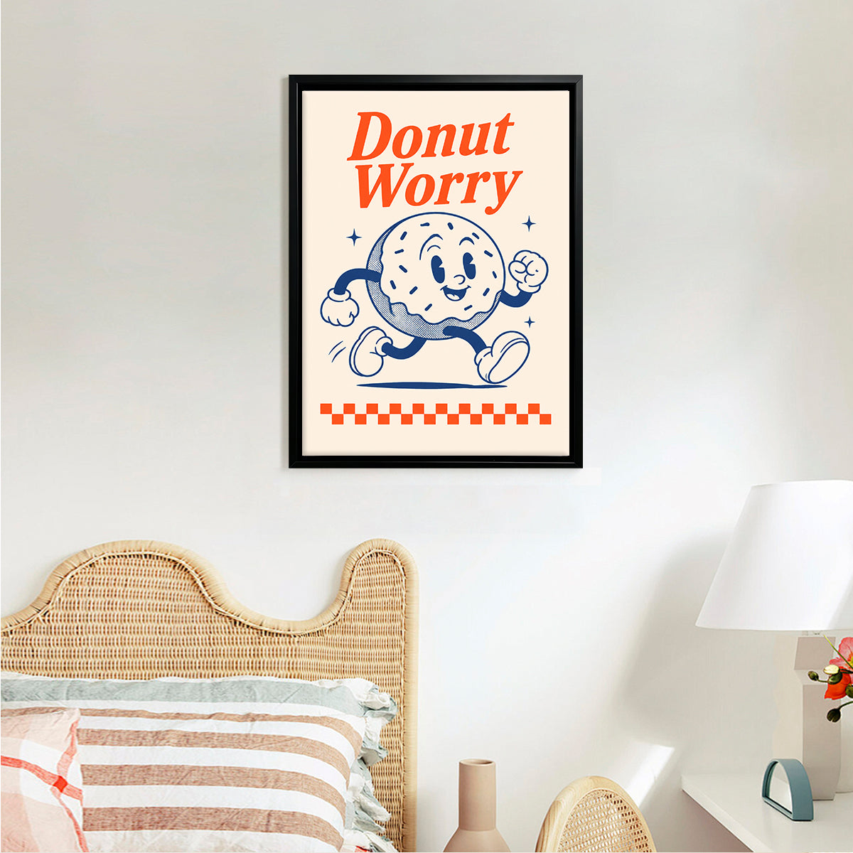 Framed Donut Worry Art Print, Retro Vintage Style, High-Quality Paper, Perfect for Home Decor in New York