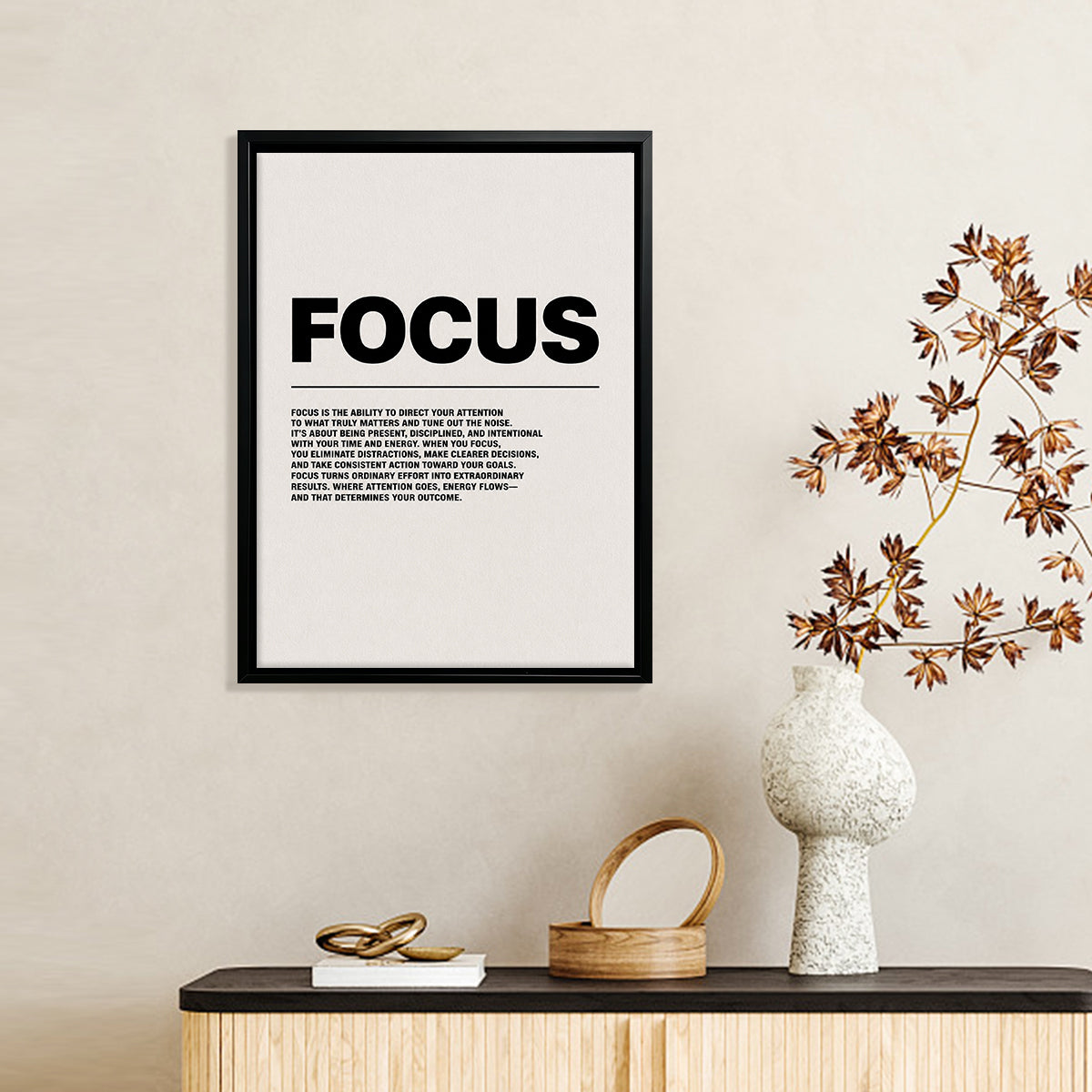 Modern Focus Motivational Art Print, Black Frame, Inspirational Home Office Decor