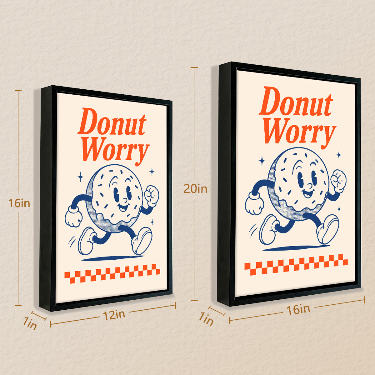 Framed Donut Worry Art Print, Retro Vintage Style, High-Quality Paper, Perfect for Home Decor in New York