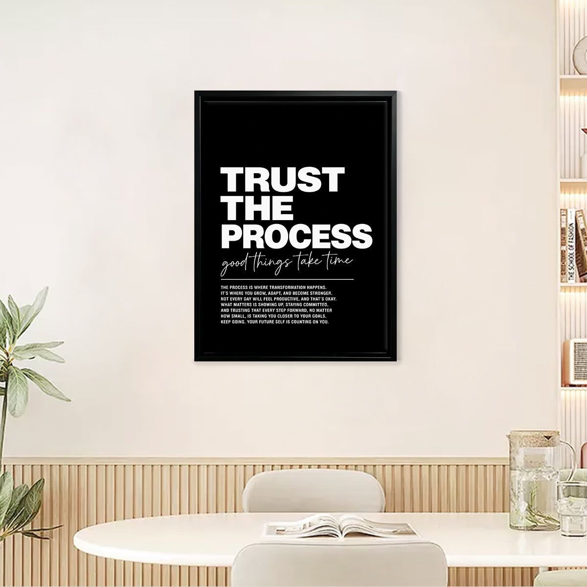 Black Framed Trust the Process Motivational Art Print, Modern Typography Design, High-Quality Matte Finish, Perfect for Home or Office Decor