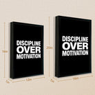 Framed Wall Art Print with 'Discipline Over Motivation' Text, Modern Black and White Design, Perfect Home Decor