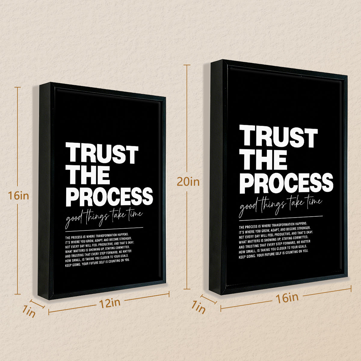 Black Framed Trust the Process Motivational Art Print, Modern Typography Design, High-Quality Matte Finish, Perfect for Home or Office Decor