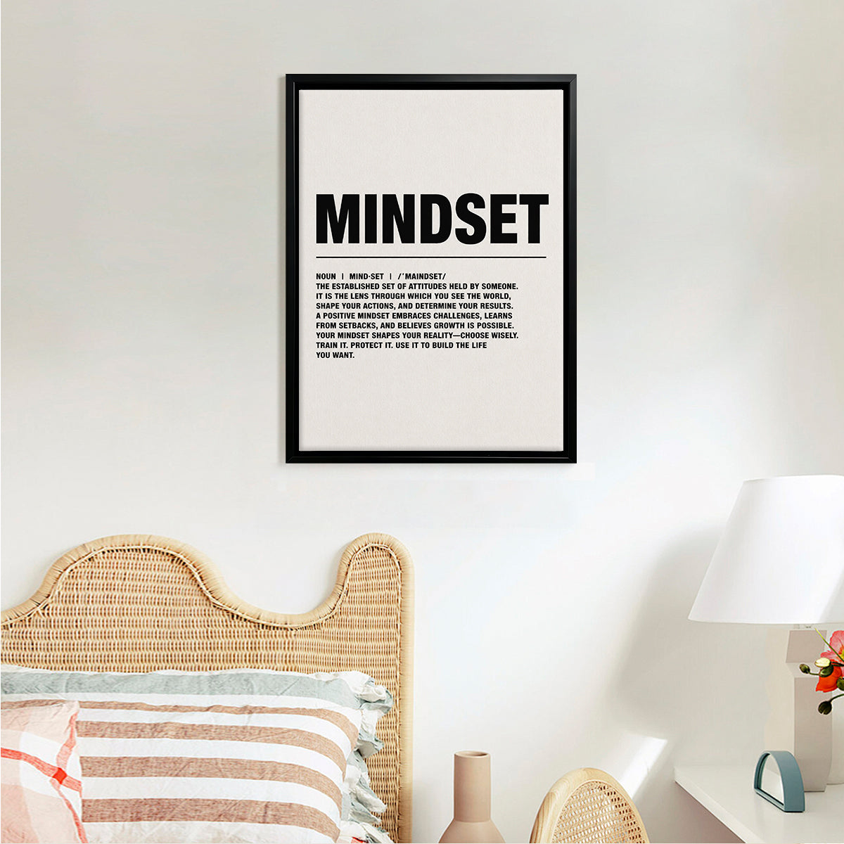 Mindset Motivational Art Print, Modern Black Frame, Inspiring Home Decor for Any Room