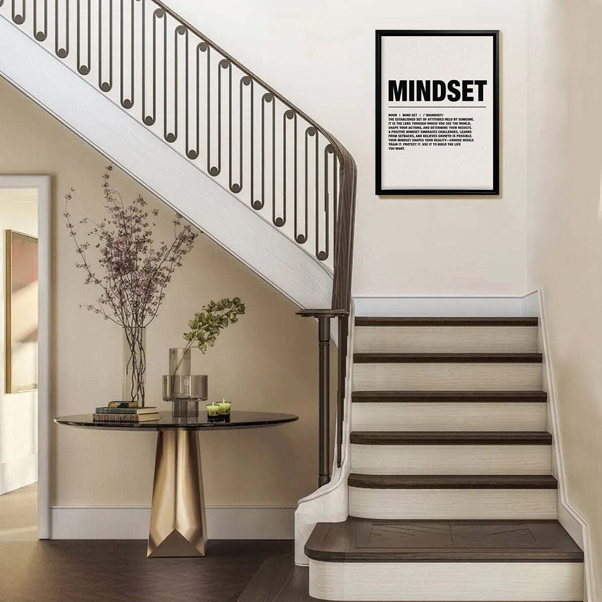 Mindset Motivational Art Print, Modern Black Frame, Inspiring Home Decor for Any Room