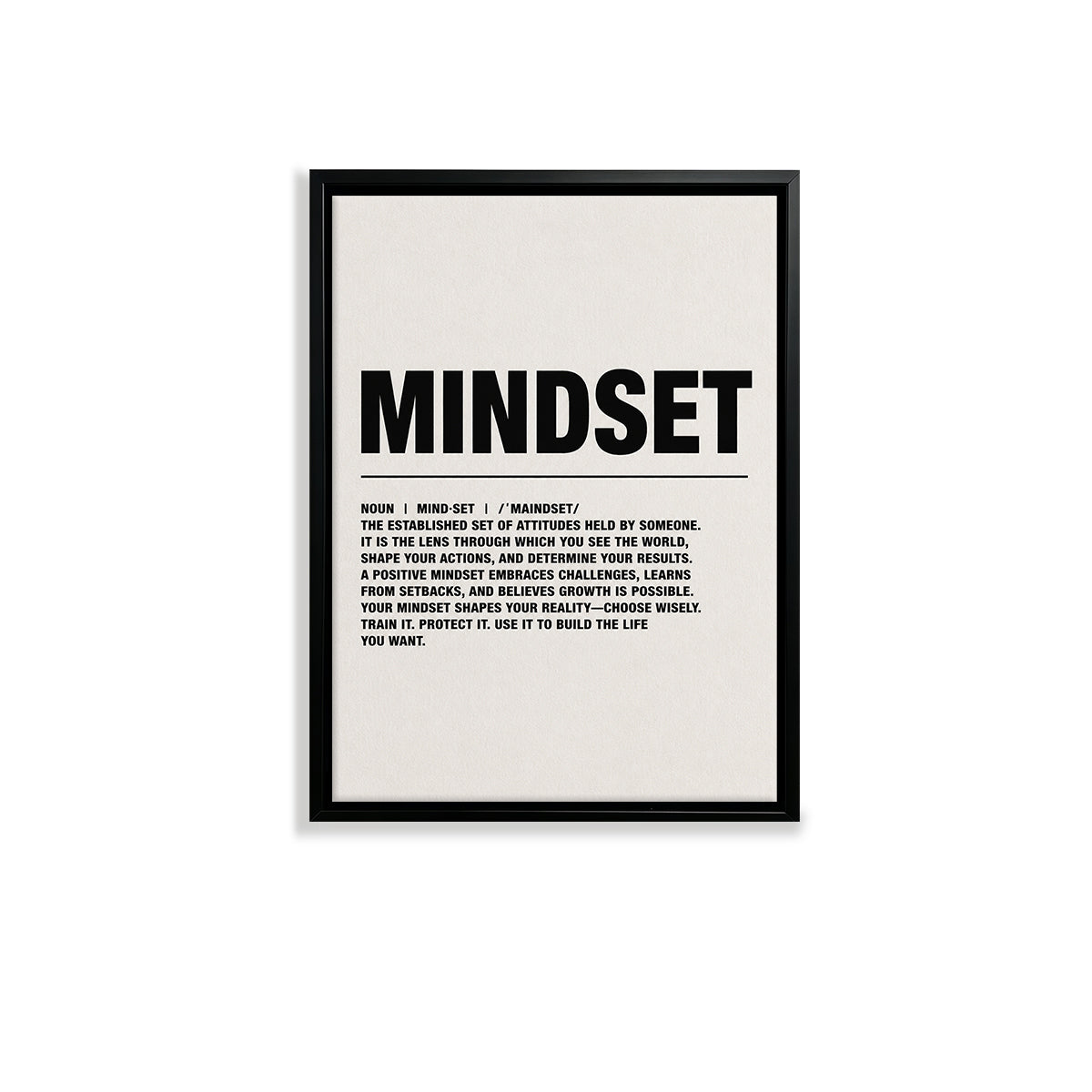 Mindset Motivational Art Print, Modern Black Frame, Inspiring Home Decor for Any Room