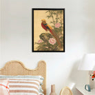 Framed Oriental Bird & Flower Art Print, Classic Asian Style, High-Quality Giclee on Canvas, Perfect for Home Decor in California