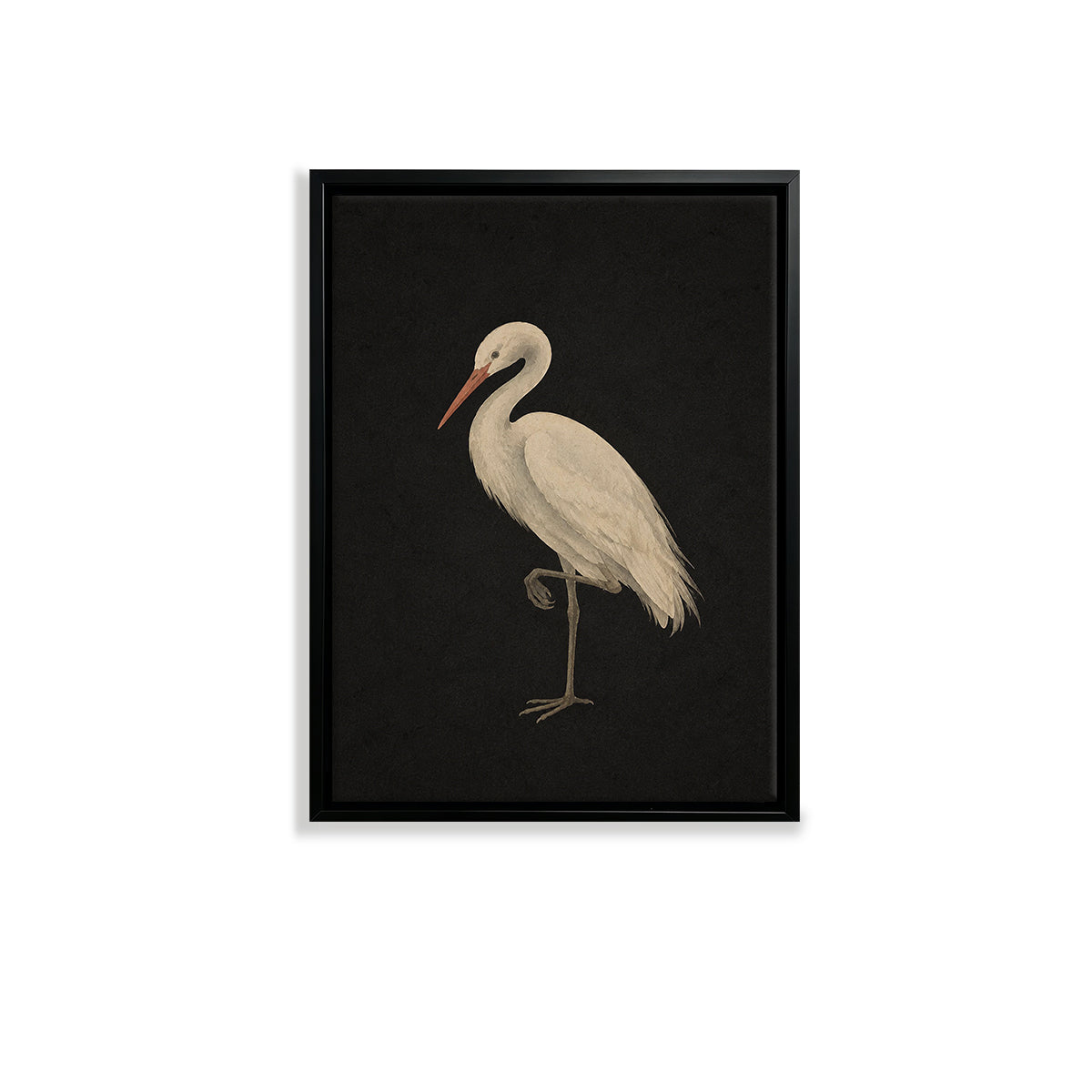Framed Watercolor Egret Art Print, Elegant Black Background Design, Perfect Home Decor for Any Room