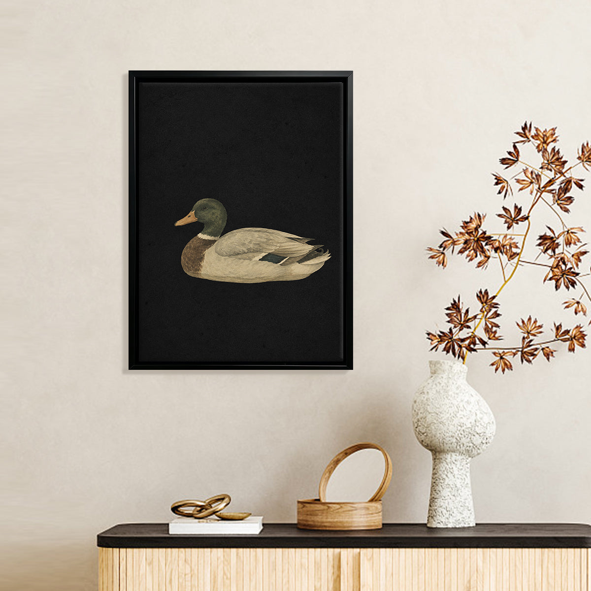 Framed Duck Art Print, Vintage Style, High-Quality Canvas, Perfect for Home Decor in Any Room