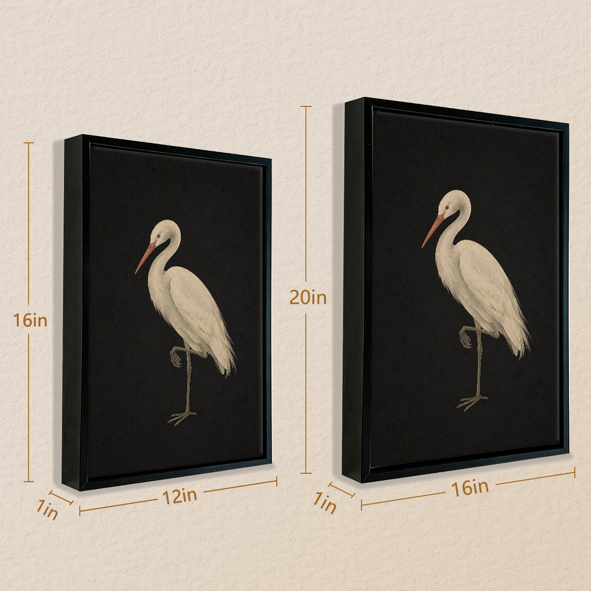 Framed Watercolor Egret Art Print, Elegant Black Background Design, Perfect Home Decor for Any Room