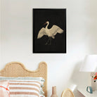 Framed Art Print of a Graceful Crane on Black Background, Perfect for Home Decor or Gift