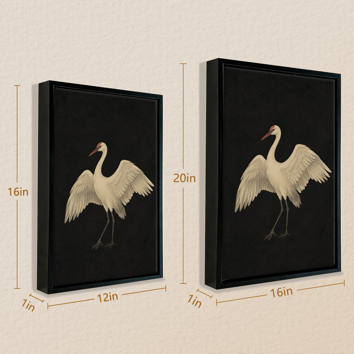 Framed Art Print of a Graceful Crane on Black Background, Perfect for Home Decor or Gift