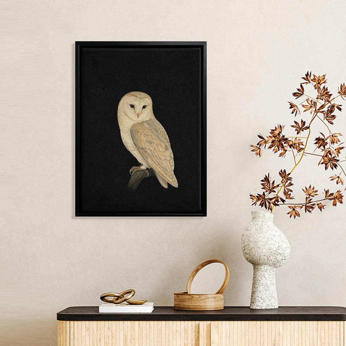 Framed Barn Owl Art Print, Vintage Style, High-Quality Canvas, Perfect Home Decor for Any Room