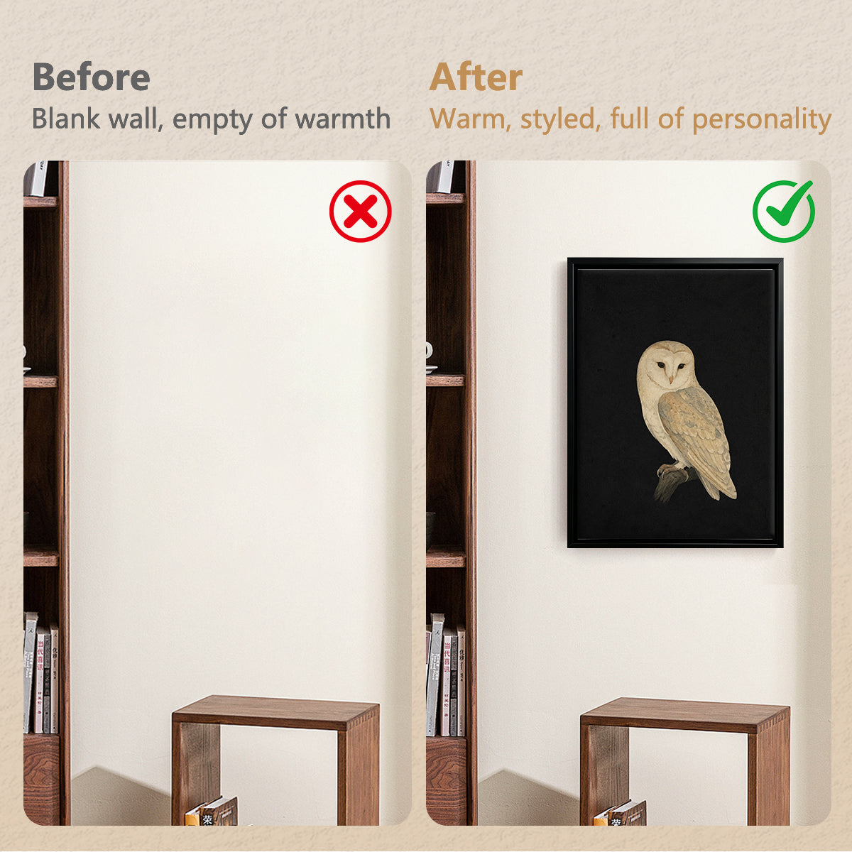 Framed Barn Owl Art Print, Vintage Style, High-Quality Canvas, Perfect Home Decor for Any Room