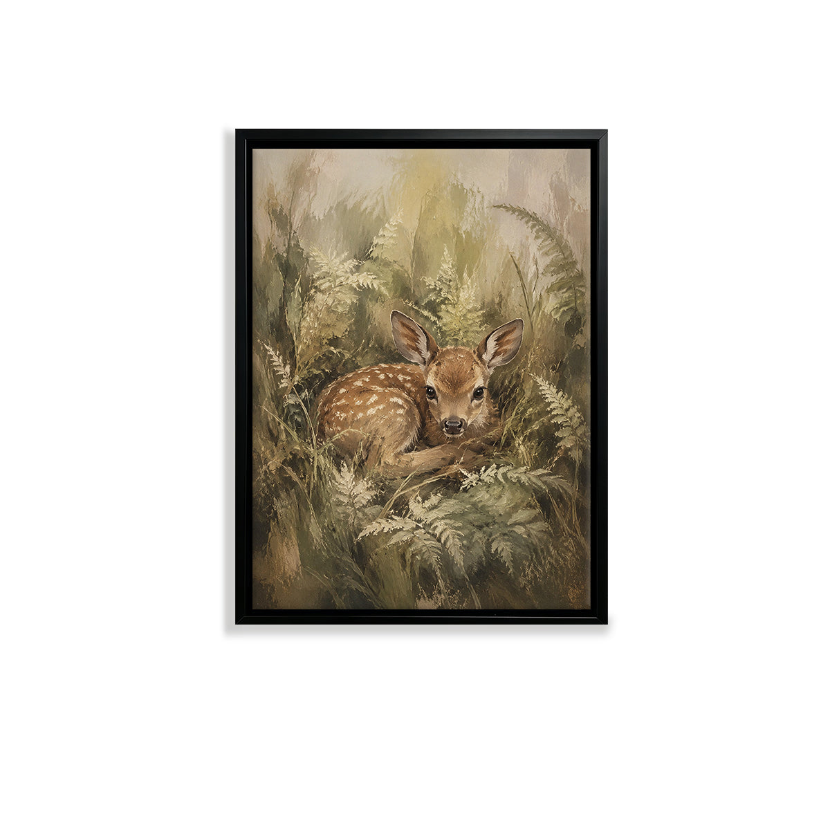 Framed Deer Fawn Art Print in Natural Ferns Style, Perfect for Home Decor or Gift