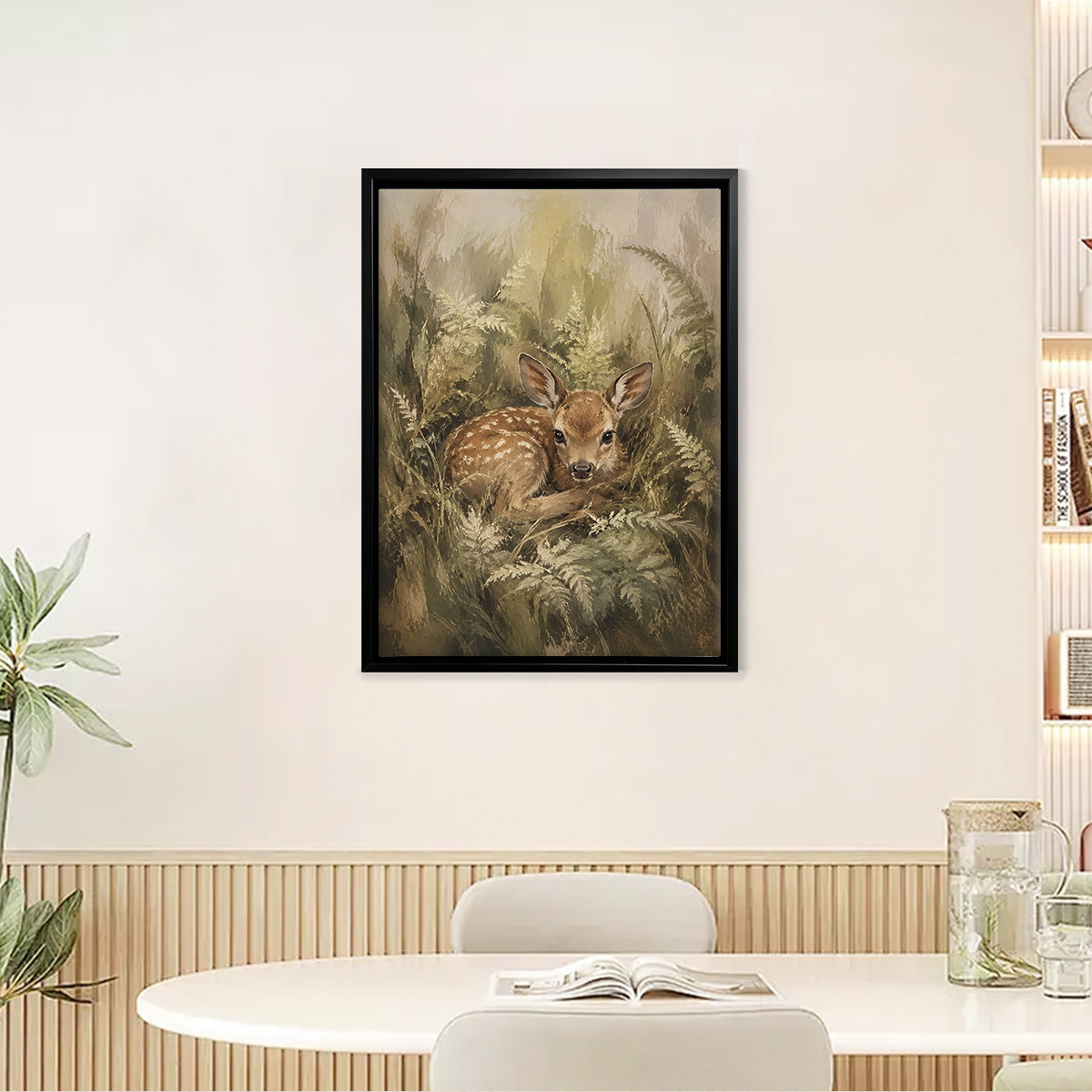 Framed Deer Fawn Art Print in Natural Ferns Style, Perfect for Home Decor or Gift
