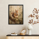 Framed Squirrel Art Print with Acorn, Oil Painting Style, High-Quality Canvas for Home Decor, Perfect Gift