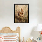 Framed Squirrel Art Print with Acorn, Oil Painting Style, High-Quality Canvas for Home Decor, Perfect Gift