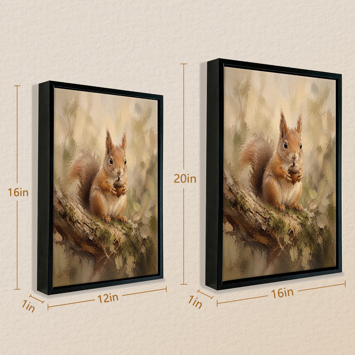 Framed Squirrel Art Print with Acorn, Oil Painting Style, High-Quality Canvas for Home Decor, Perfect Gift