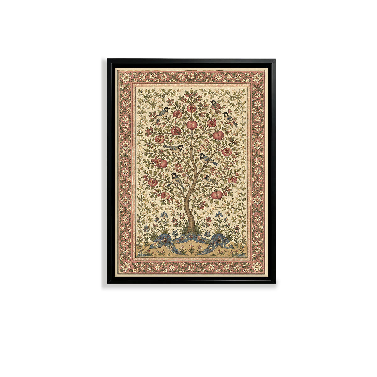 Framed Tree of Life Tapestry Art Print, Vintage Floral Design, Perfect for Home Decor in Any Room