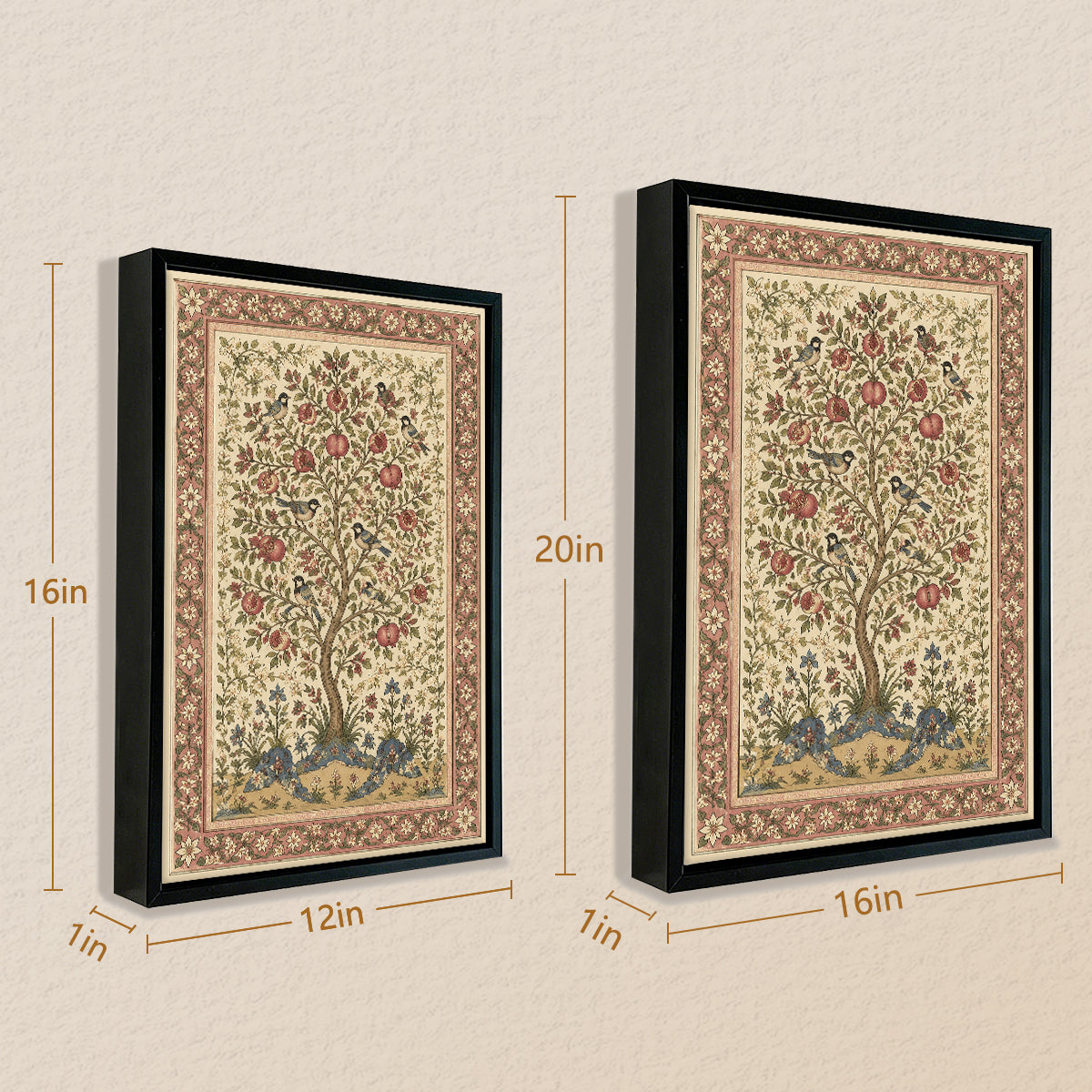 Framed Tree of Life Tapestry Art Print, Vintage Floral Design, Perfect for Home Decor in Any Room
