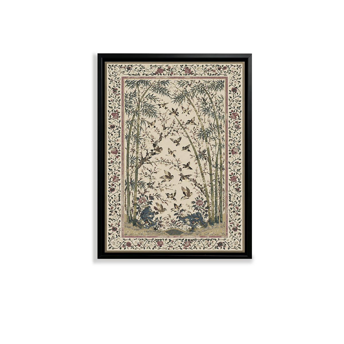 Framed Bamboo and Birds Art Print, Vintage Style, High-Quality Giclee, Perfect for Home Decor in New York