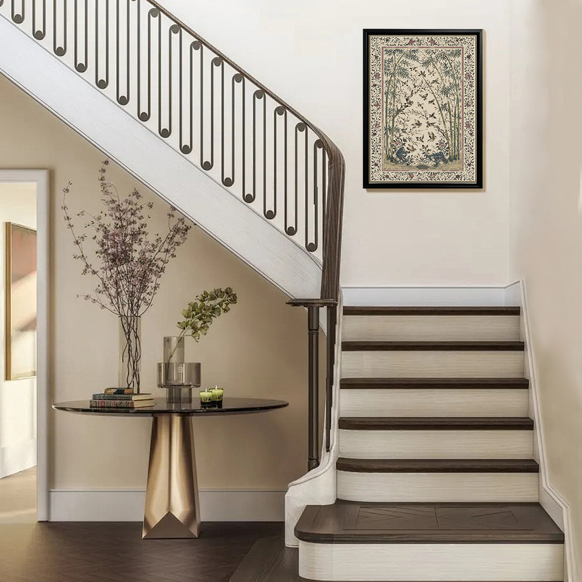 Framed Bamboo and Birds Art Print, Vintage Style, High-Quality Giclee, Perfect for Home Decor in New York