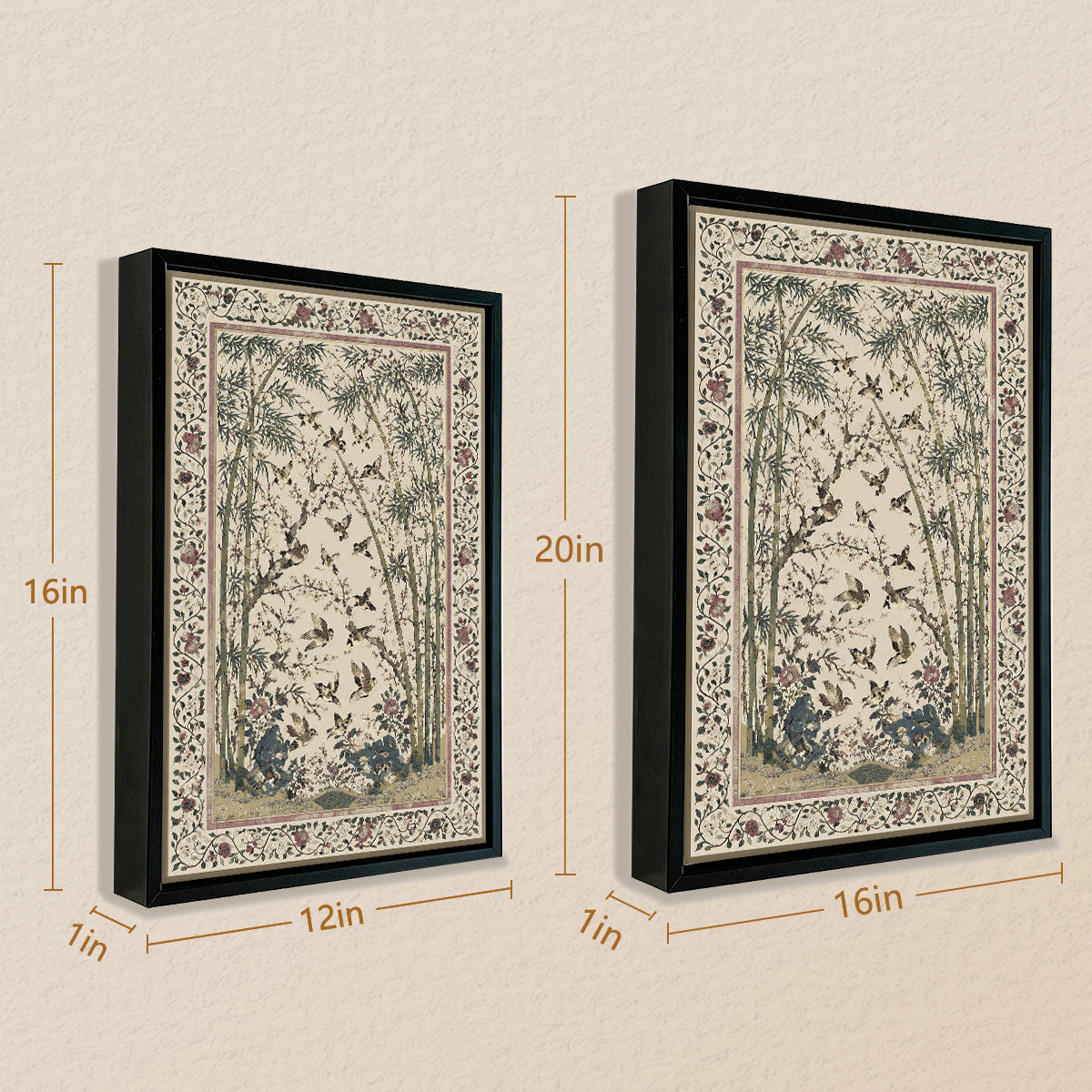 Framed Bamboo and Birds Art Print, Vintage Style, High-Quality Giclee, Perfect for Home Decor in New York