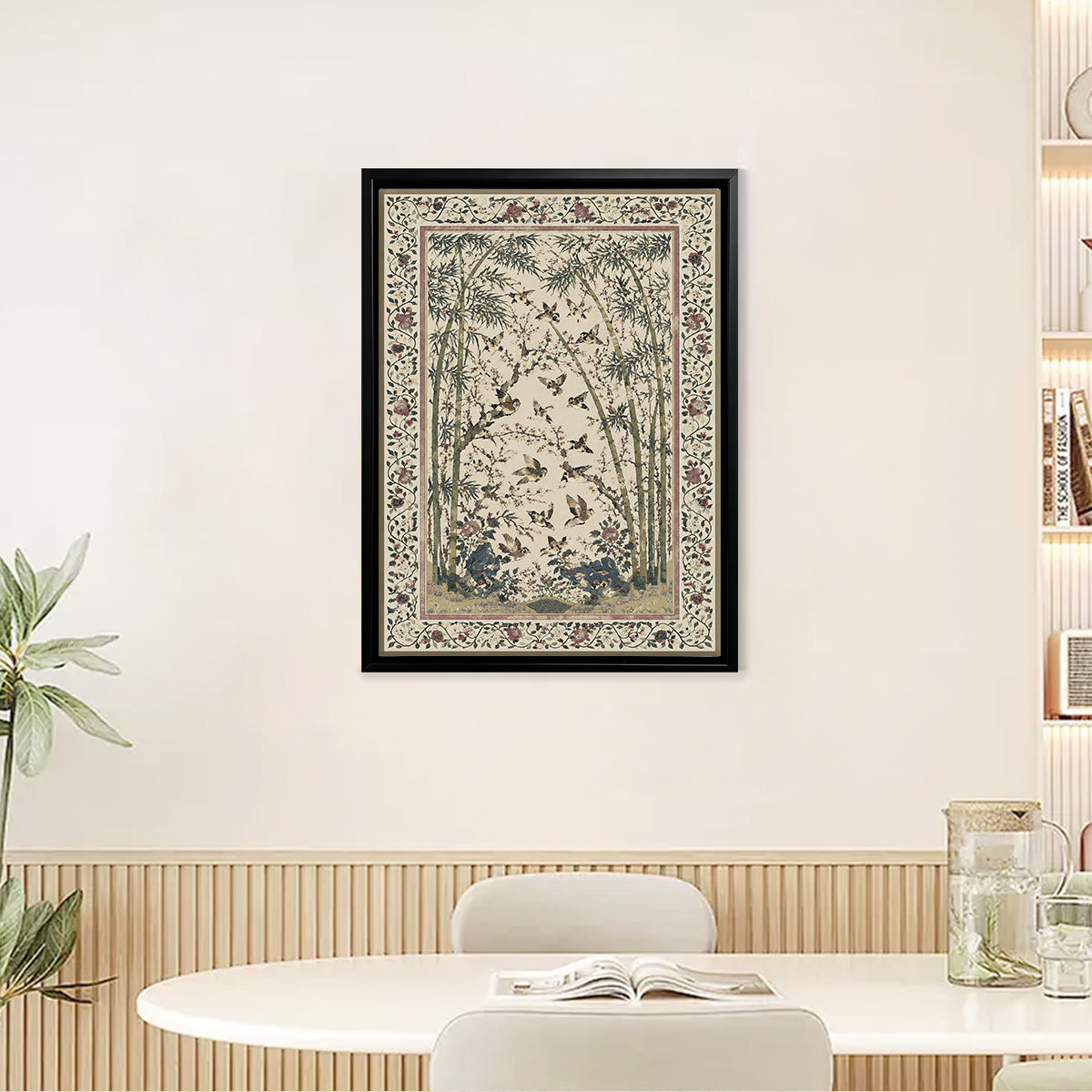 Framed Bamboo and Birds Art Print, Vintage Style, High-Quality Giclee, Perfect for Home Decor in New York