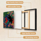 Framed Art Print Featuring a Black Cat and Red Figure in a Vibrant Garden Style, Perfect for Home Decor or Gift