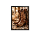 Framed Western Cowboy Boots Art Print, Rustic Leather Design, Perfect Home Decor for Any Room
