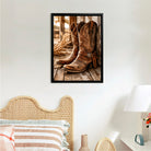 Framed Western Cowboy Boots Art Print, Rustic Leather Design, Perfect Home Decor for Any Room