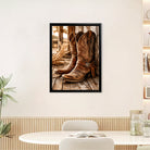 Framed Western Cowboy Boots Art Print, Rustic Leather Design, Perfect Home Decor for Any Room