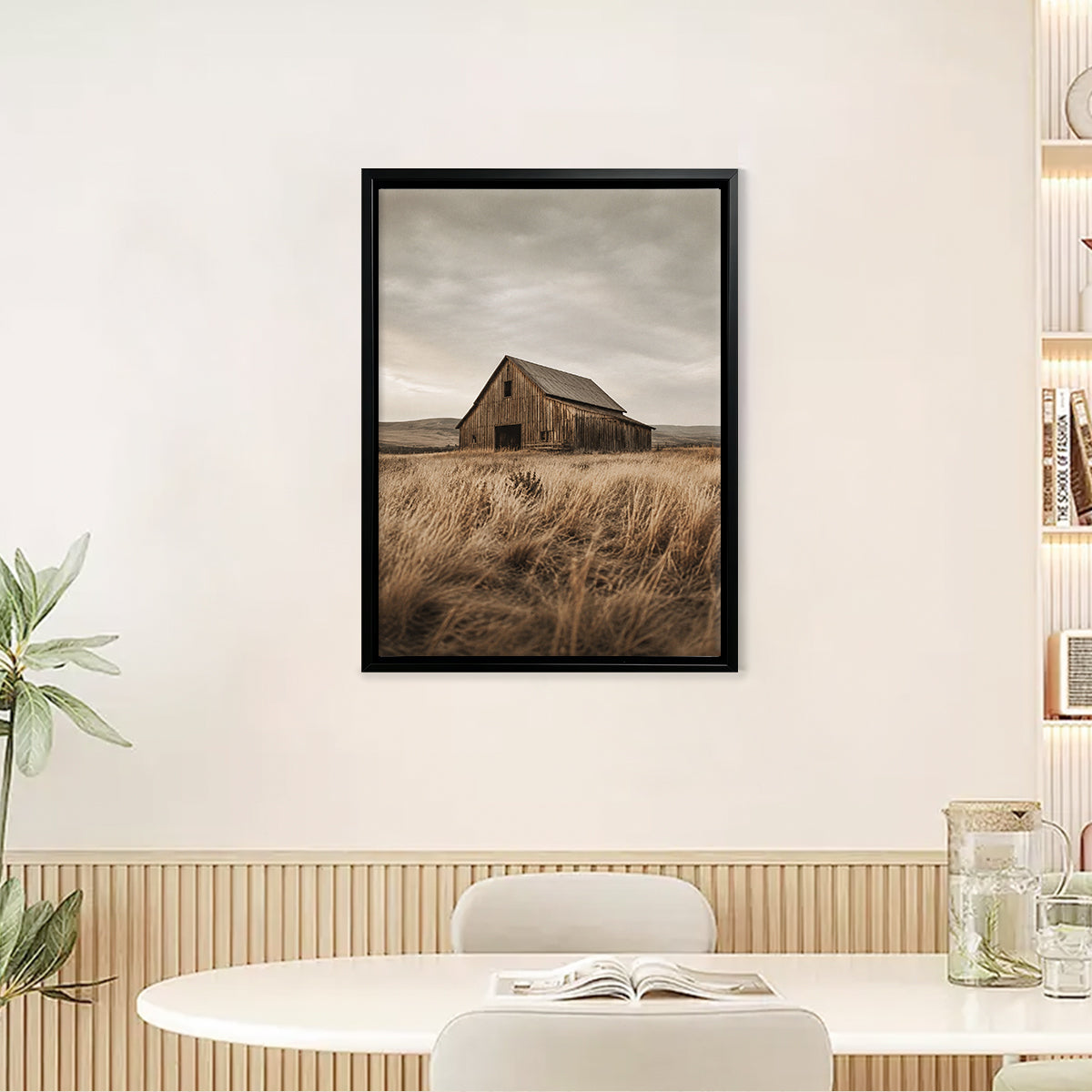 Framed Barn Landscape Art Print, Vintage Rustic Style, High-Quality Matte Finish, Perfect for Home Decor in Any Room