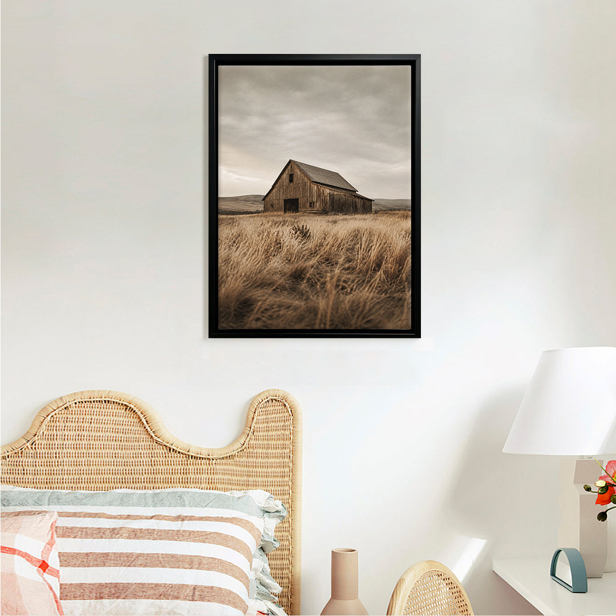 Framed Barn Landscape Art Print, Vintage Rustic Style, High-Quality Matte Finish, Perfect for Home Decor in Any Room