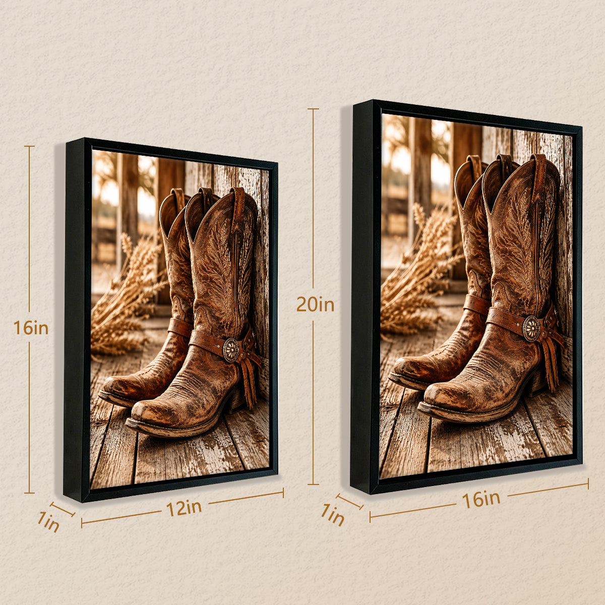 Framed Western Cowboy Boots Art Print, Rustic Leather Design, Perfect Home Decor for Any Room