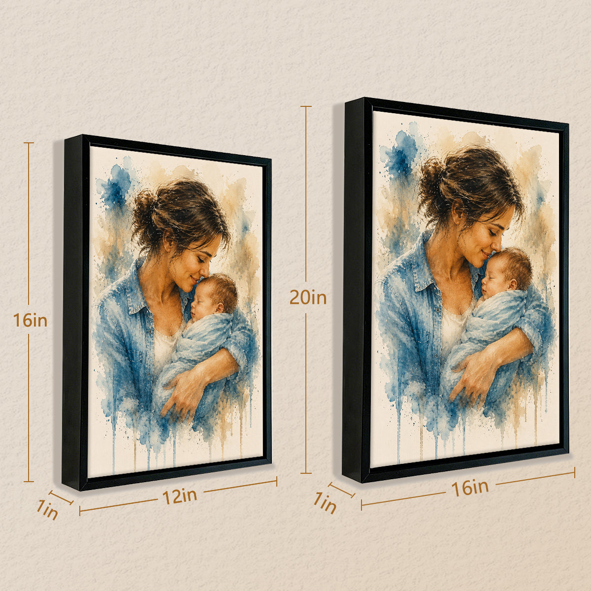 Framed Watercolor Art Print of Mother Holding Baby, Vintage Style Canvas for Home Decor, Perfect Gift for New Moms