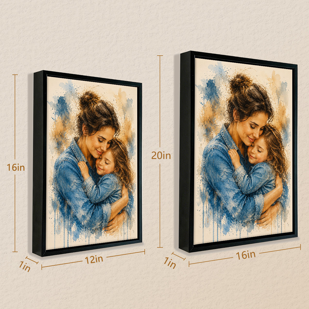 Framed Watercolor Portrait of Mother and Child, Vintage Style, High-Quality Print, Perfect Home Decor or Gift for Mom