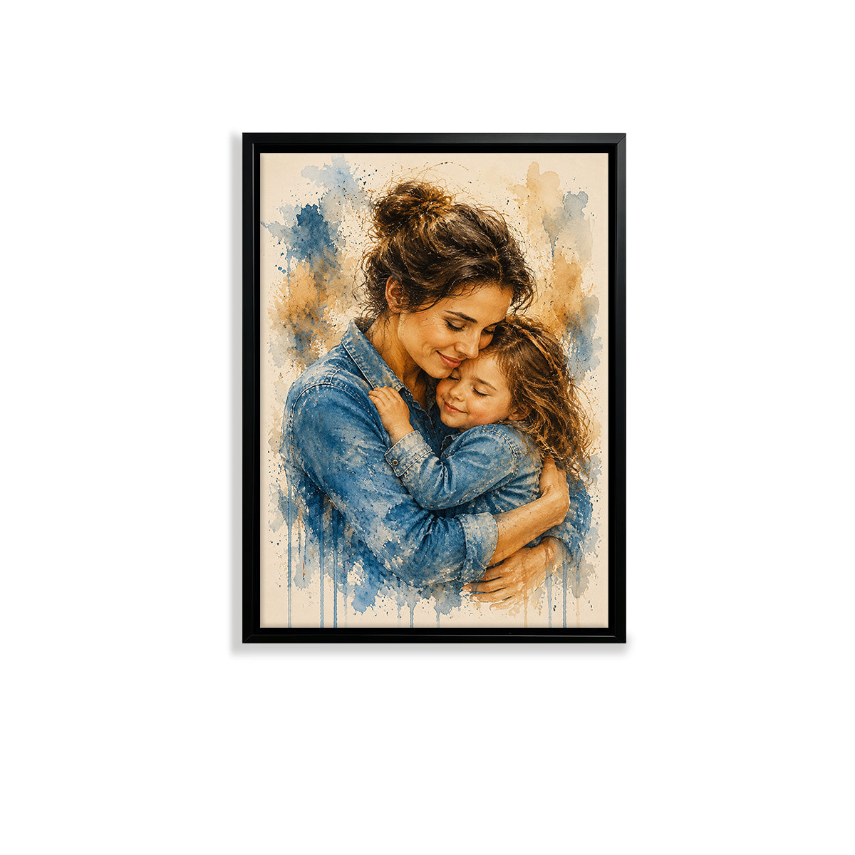 Framed Watercolor Portrait of Mother and Child, Vintage Style, High-Quality Print, Perfect Home Decor or Gift for Mom