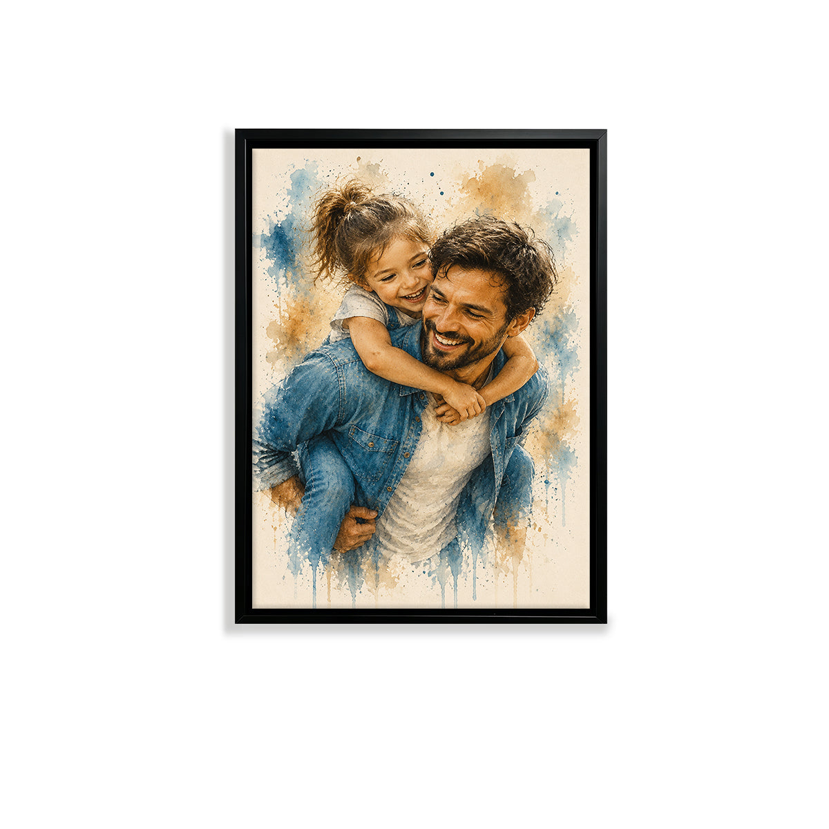 Framed Watercolor Portrait of Father and Daughter, Custom Art Print, High-Quality Matte Paper, Perfect Home Decor or Gift for Parents