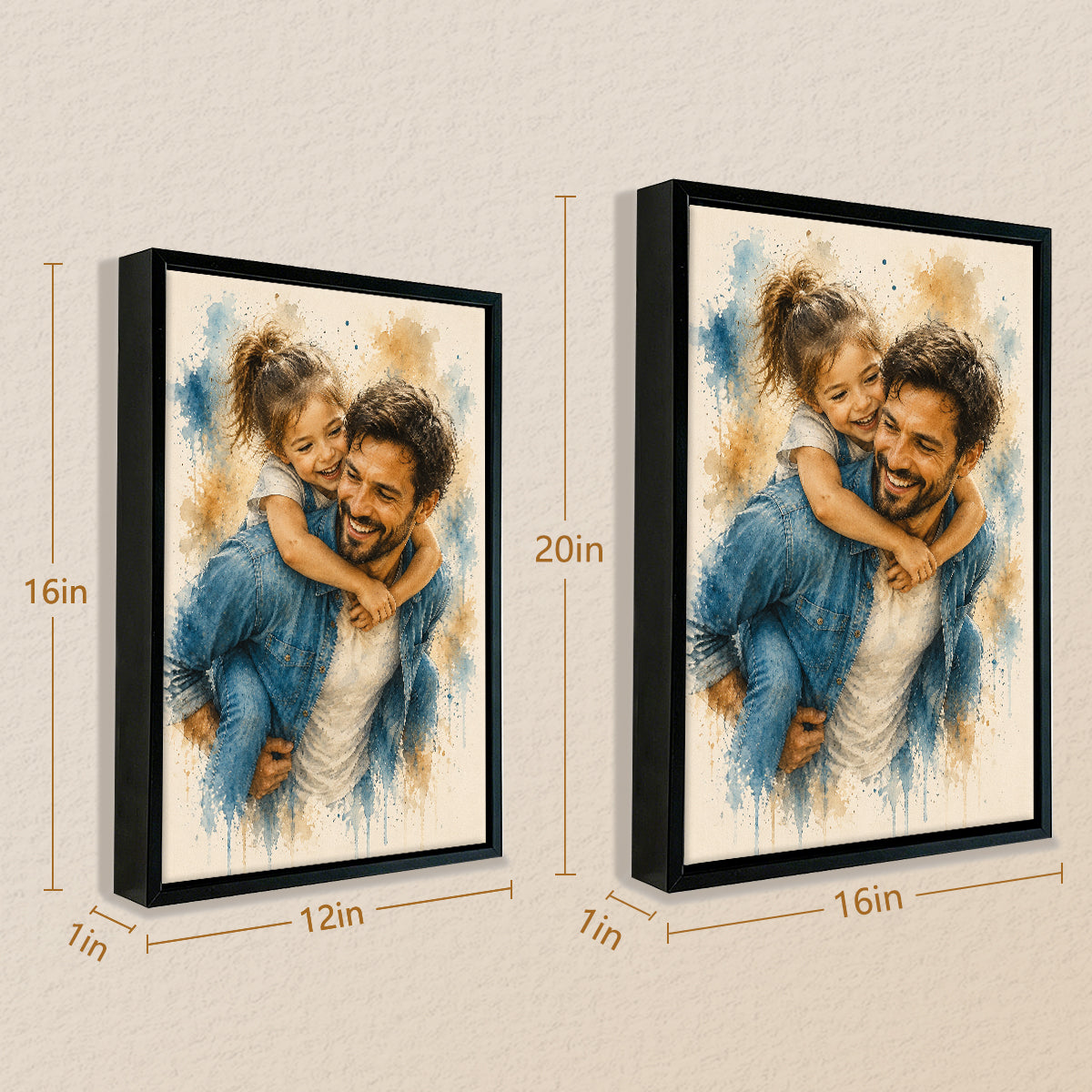 Framed Watercolor Portrait of Father and Daughter, Custom Art Print, High-Quality Matte Paper, Perfect Home Decor or Gift for Parents