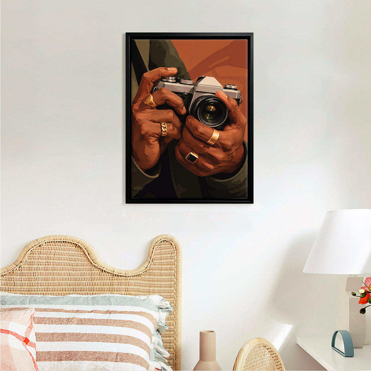 Framed Art Print of Hands Holding a Vintage Camera, Modern Style, High-Quality Matte Finish, Perfect Home Decor for Any Room